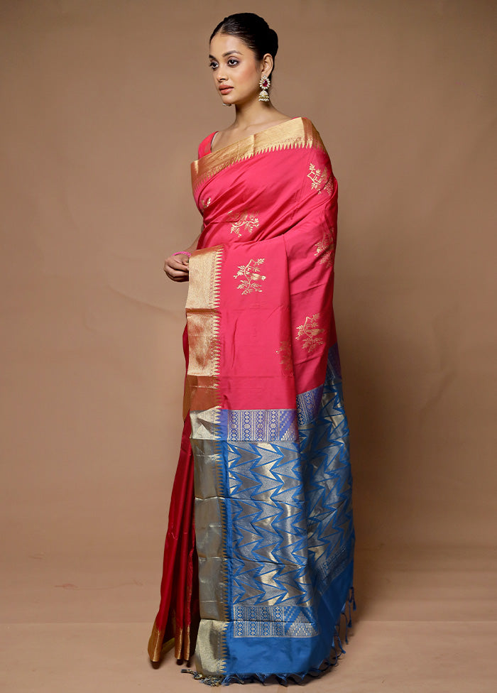 Pink Kanjivaram Silk Saree With Blouse Piece