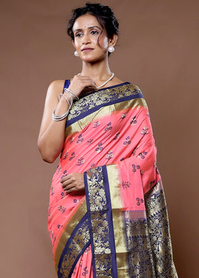 Pink Kanjivaram Silk Saree With Blouse Piece