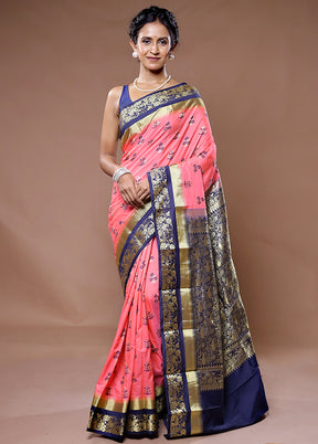 Pink Kanjivaram Silk Saree With Blouse Piece