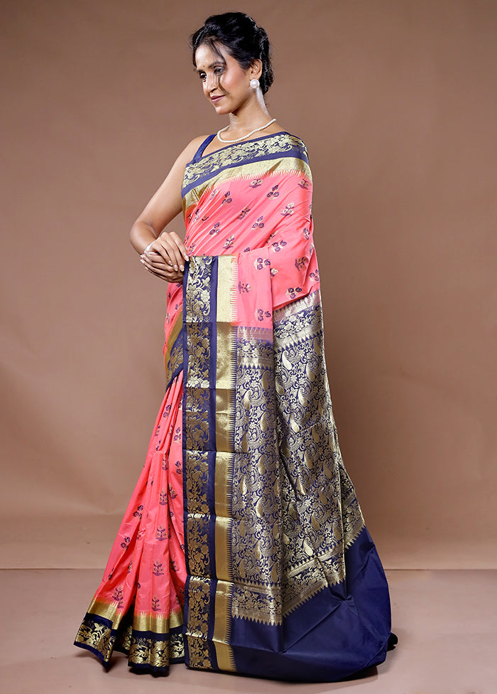 Pink Kanjivaram Silk Saree With Blouse Piece - Indian Silk House Agencies