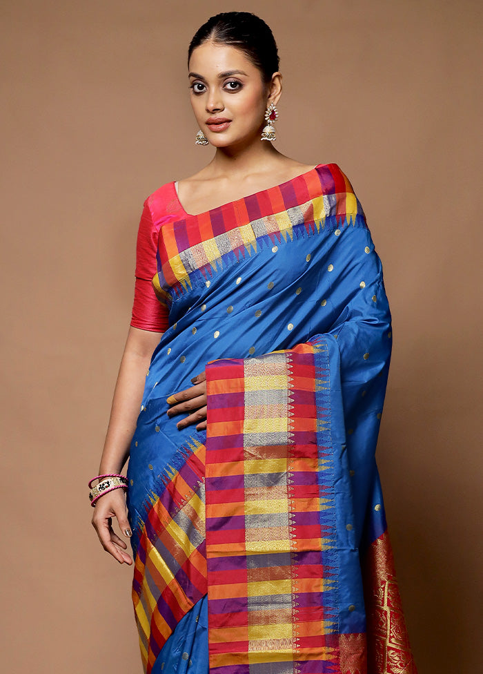 Blue Kanjivaram Silk Saree With Blouse Piece