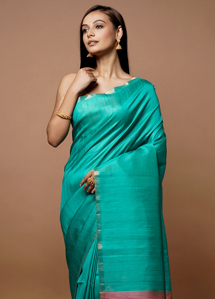 Green Handloom Dupion Pure Silk Saree With Blouse Piece