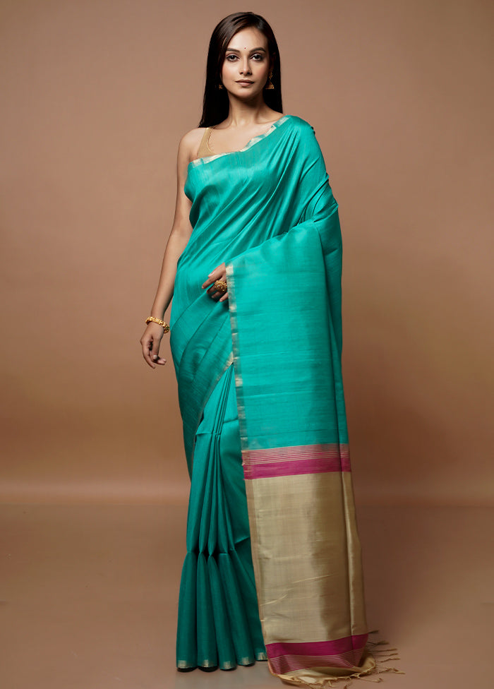 Green Handloom Dupion Pure Silk Saree With Blouse Piece