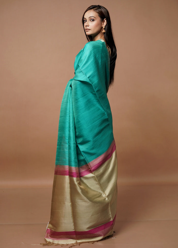 Green Handloom Dupion Pure Silk Saree With Blouse Piece