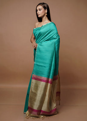 Green Handloom Dupion Pure Silk Saree With Blouse Piece