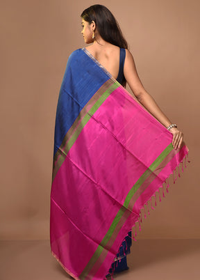 Blue Raw silk Saree With Blouse Piece - Indian Silk House Agencies