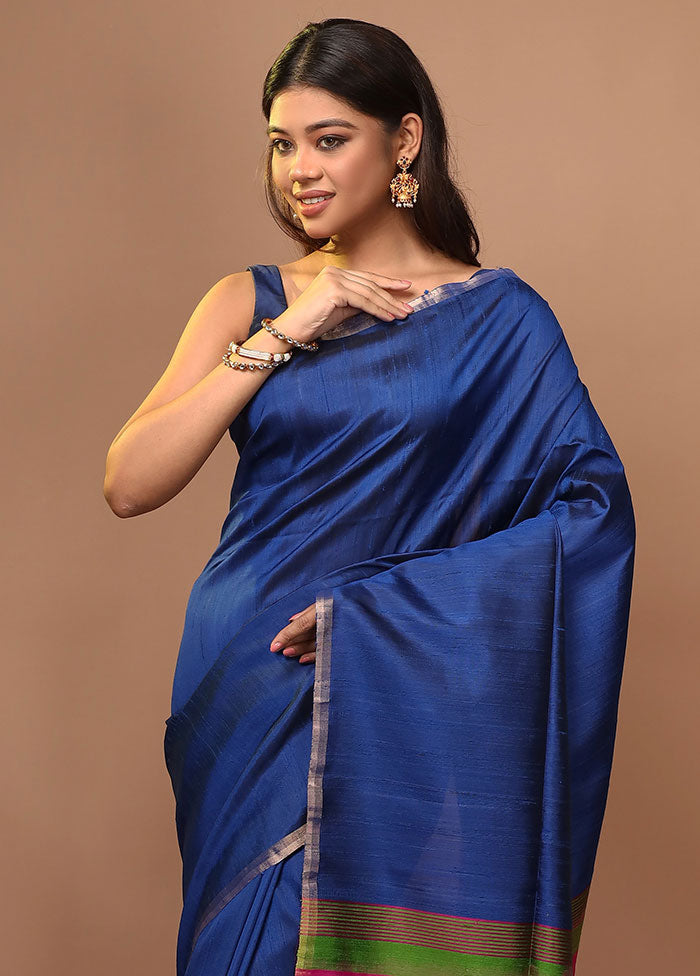 Blue Raw silk Saree With Blouse Piece - Indian Silk House Agencies