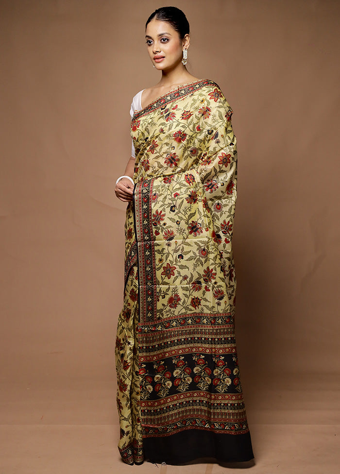 Cream Printed Pure Silk Saree Without Blouse Piece