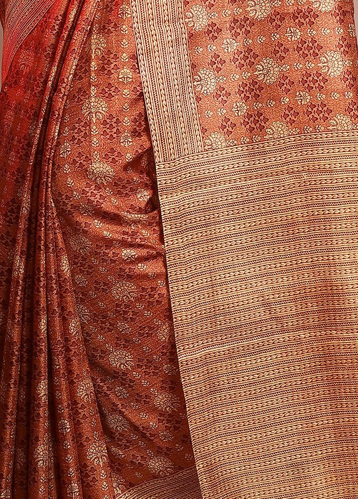 Rust Pure Printed Mysore Silk Saree With Blouse Piece - Indian Silk House Agencies