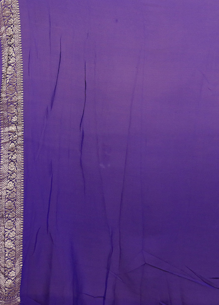 Blue Gadwal Pure Silk Saree Without Blouse Piece