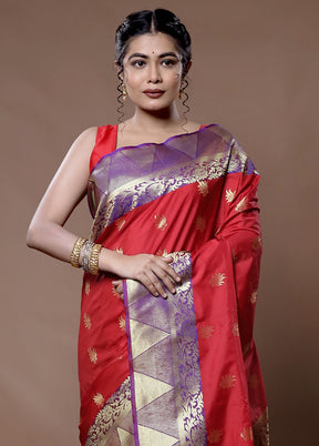 Red Kanjivaram Silk Saree With Blouse Piece