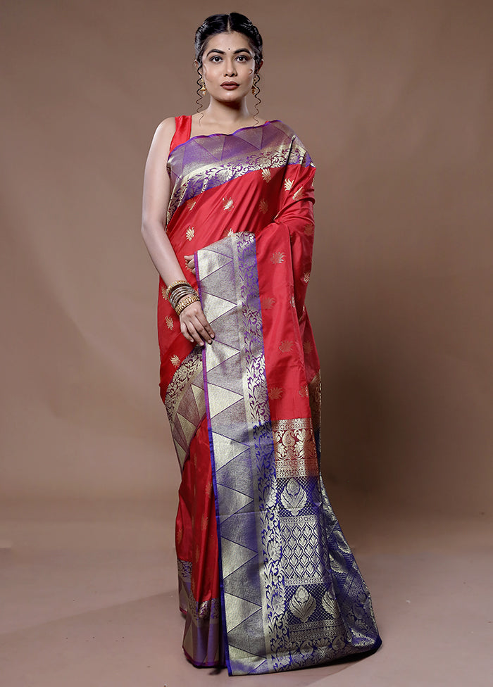 Red Kanjivaram Silk Saree With Blouse Piece