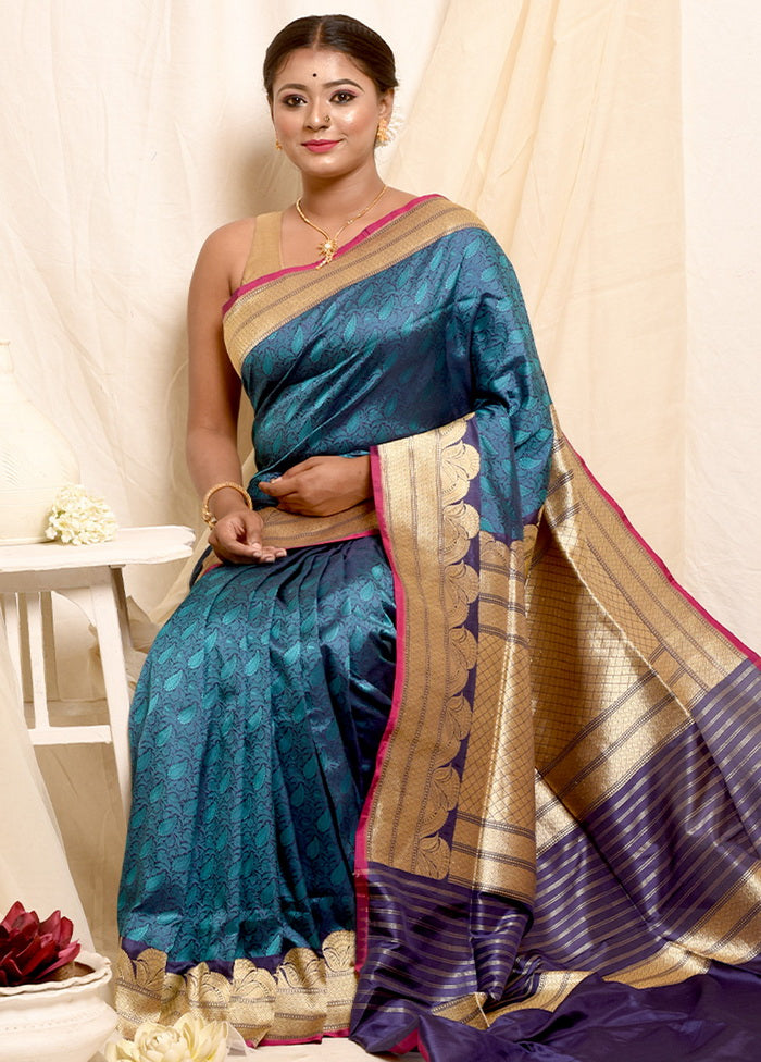 Blue Banarasi Pure Silk Handloom Saree With Blouse - Indian Silk House Agencies