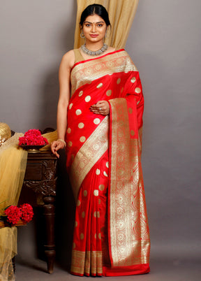 Bridal Red Banarasi Silk Zari Woven Saree With Blouse - Indian Silk House Agencies