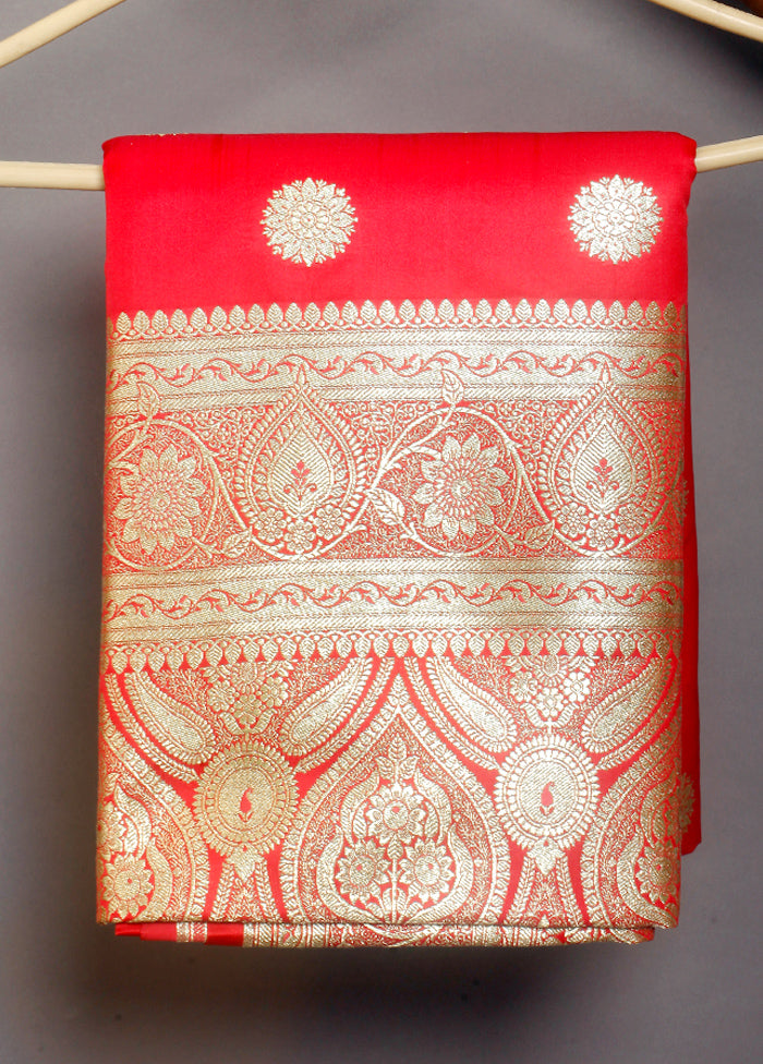 Bridal Red Banarasi Silk Zari Woven Saree With Blouse - Indian Silk House Agencies