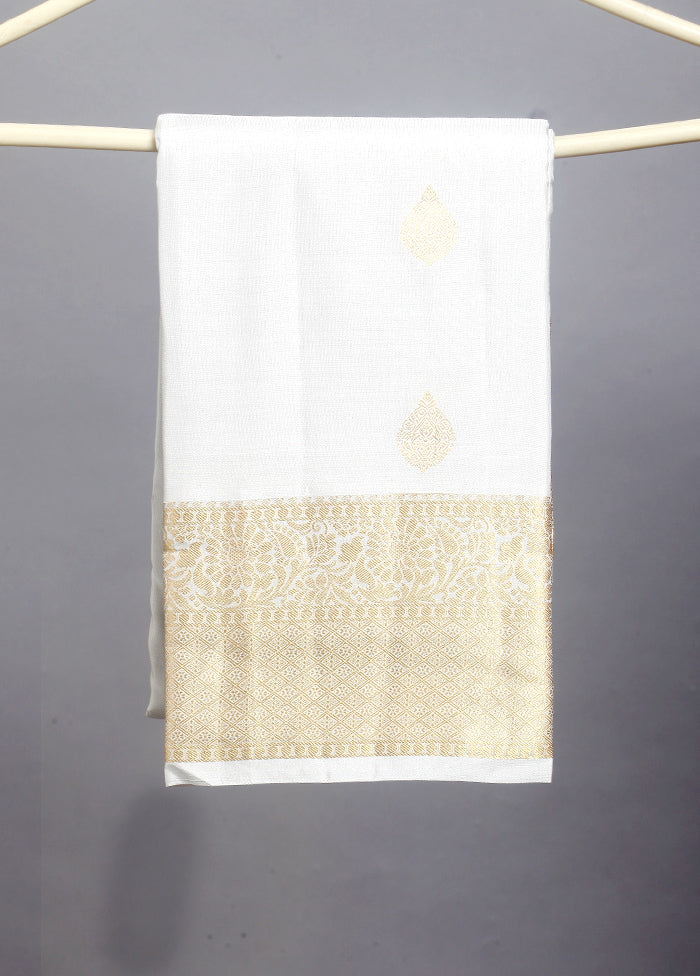 White Kanjivaram Pure Silk Zari Woven Saree With Blouse - Indian Silk House Agencies