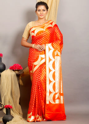 Rust Banarasi Silk Zari Woven Saree With Blouse - Indian Silk House Agencies