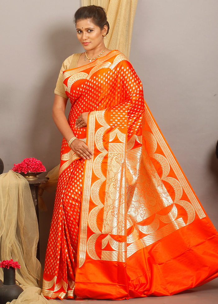 Rust Banarasi Silk Zari Woven Saree With Blouse - Indian Silk House Agencies