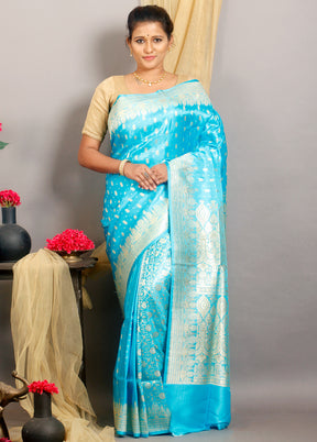 Blue Banarasi Pure Silk Zari Woven Saree With Blouse - Indian Silk House Agencies