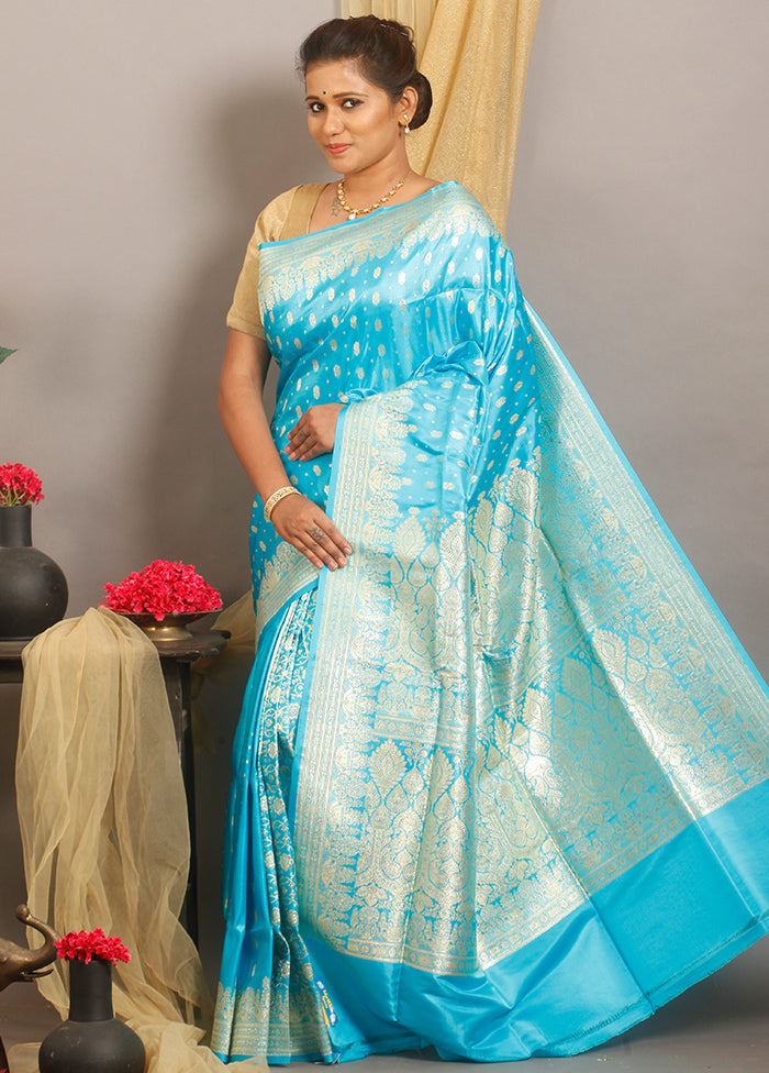 Blue Banarasi Pure Silk Zari Woven Saree With Blouse - Indian Silk House Agencies