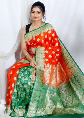 Rust Patli Pallu Banarasi Pure Silk Zari Woven Saree With Blouse - Indian Silk House Agencies