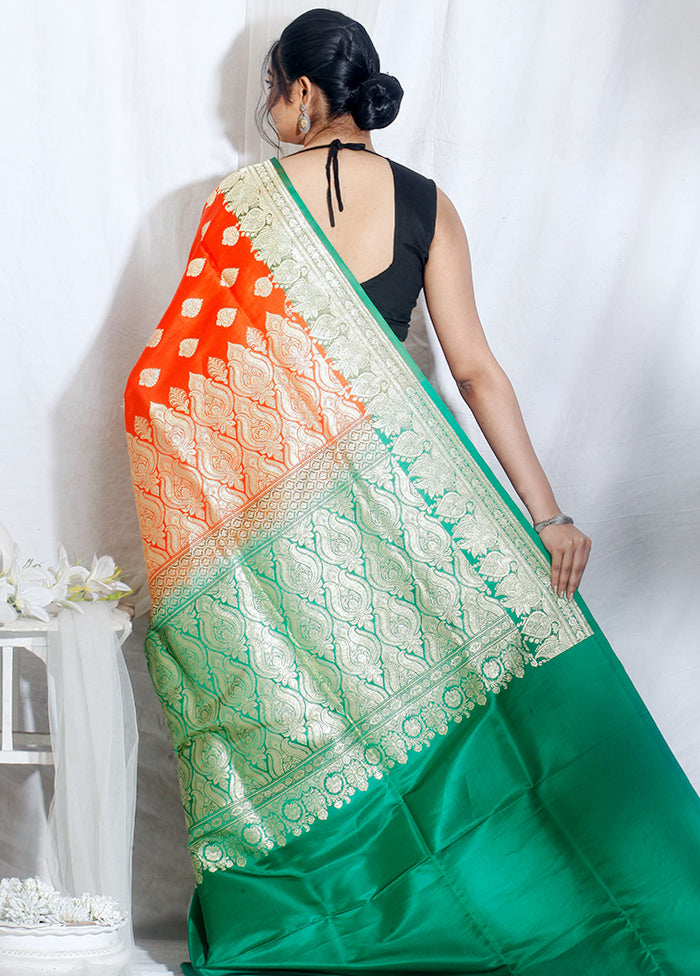 Rust Patli Pallu Banarasi Pure Silk Zari Woven Saree With Blouse - Indian Silk House Agencies