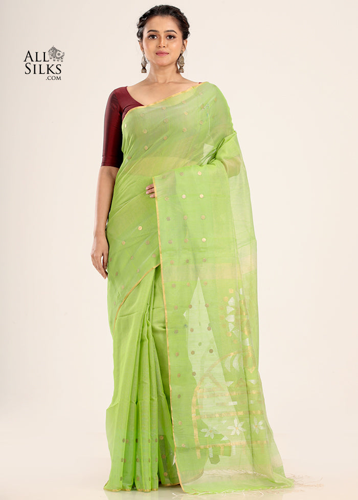 Light Green Matka Silk Saree With Blouse Piece - Indian Silk House Agencies