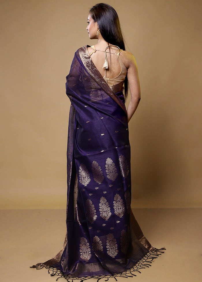 Blue Linen Silk Saree With Blouse Piece