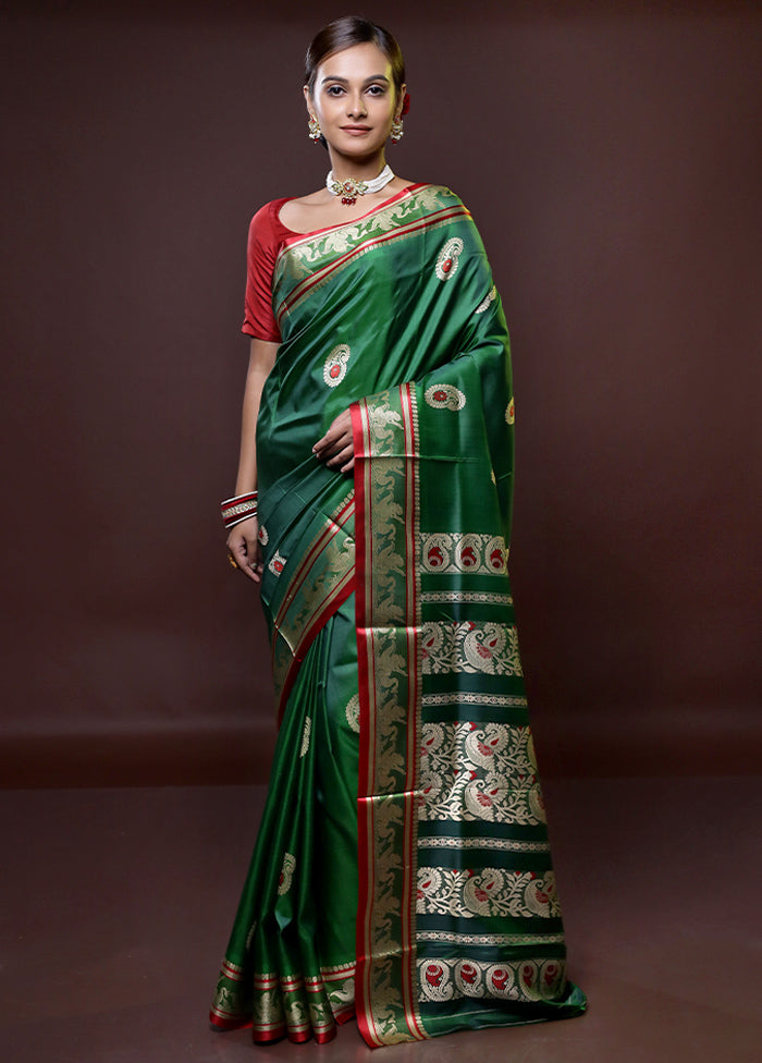 Green Garad Pure Silk Saree Without Blouse Piece