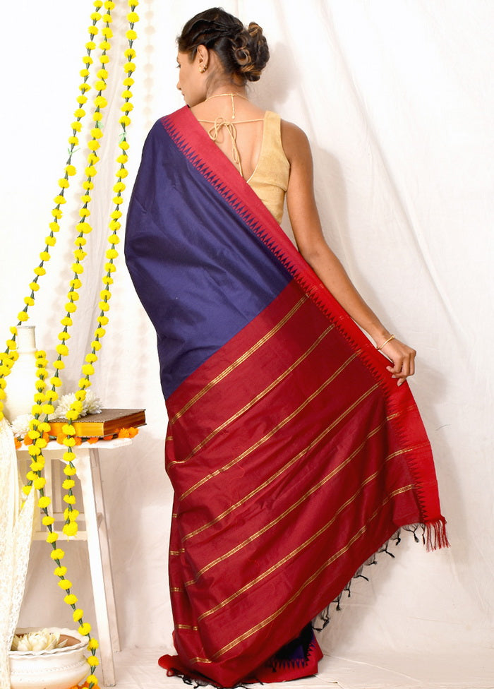 Blue Cotton Saree With Blouse - Indian Silk House Agencies
