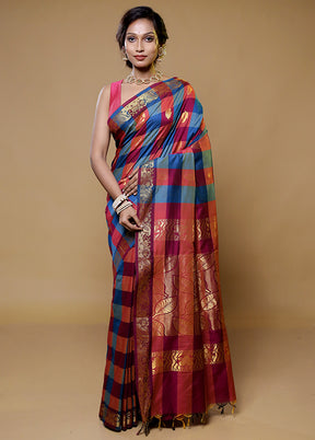 Multicolor Cotton Saree With Blouse Piece