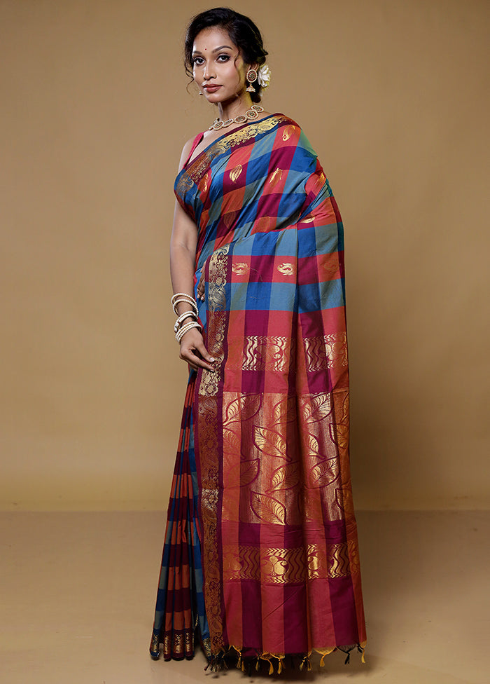 Multicolor Cotton Saree With Blouse Piece