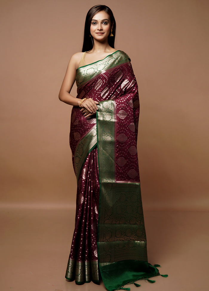 Maroon Dupion Silk Saree With Blouse Piece