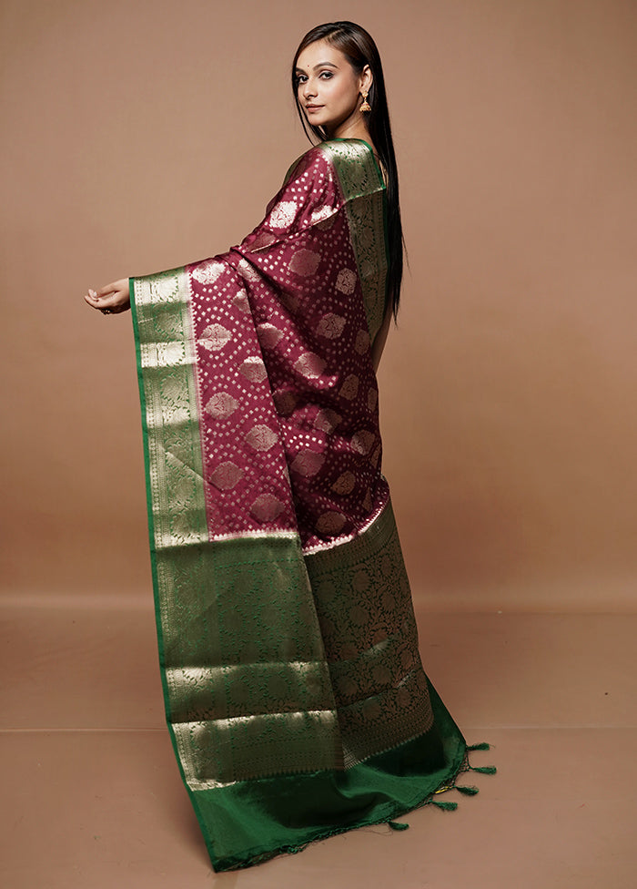 Maroon Dupion Silk Saree With Blouse Piece