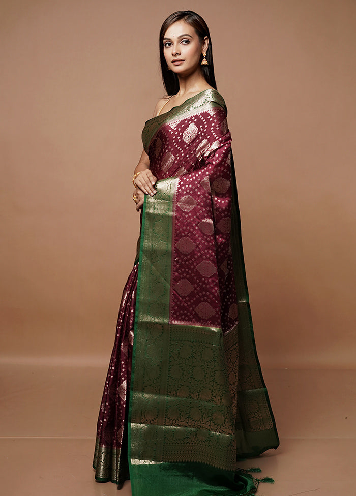 Maroon Dupion Silk Saree With Blouse Piece