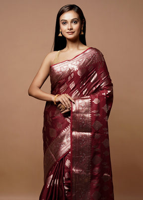 Maroon Dupion Silk Saree With Blouse Piece