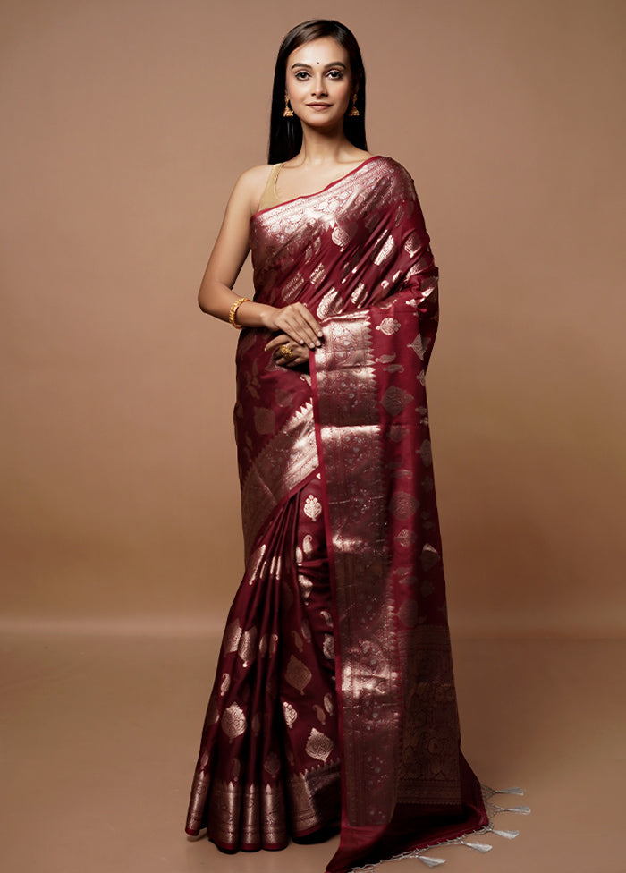 Maroon Dupion Silk Saree With Blouse Piece