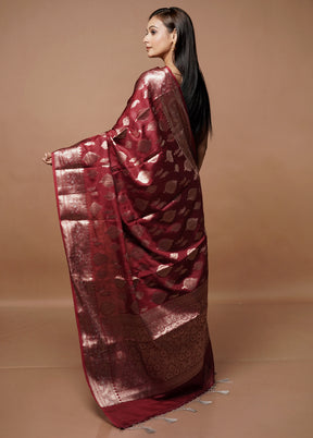 Maroon Dupion Silk Saree With Blouse Piece