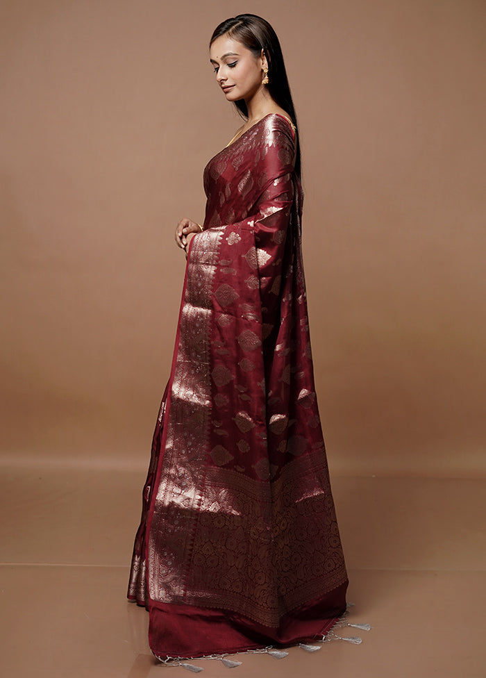 Maroon Dupion Silk Saree With Blouse Piece