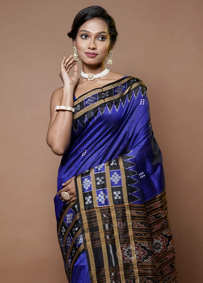 Blue Handloom Patola Pure Silk Saree With Blouse Piece