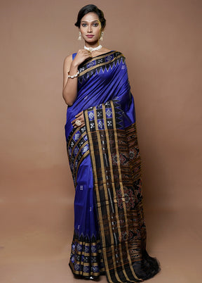 Blue Handloom Patola Pure Silk Saree With Blouse Piece