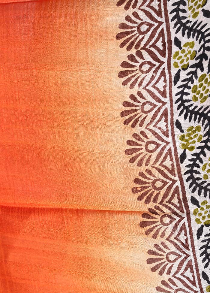 Rust Pure Printed Silk Saree With Blouse Piece - Indian Silk House Agencies
