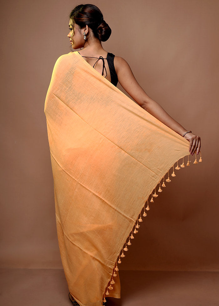 Peach Mul Cotton Saree Without Blouse Piece - Indian Silk House Agencies