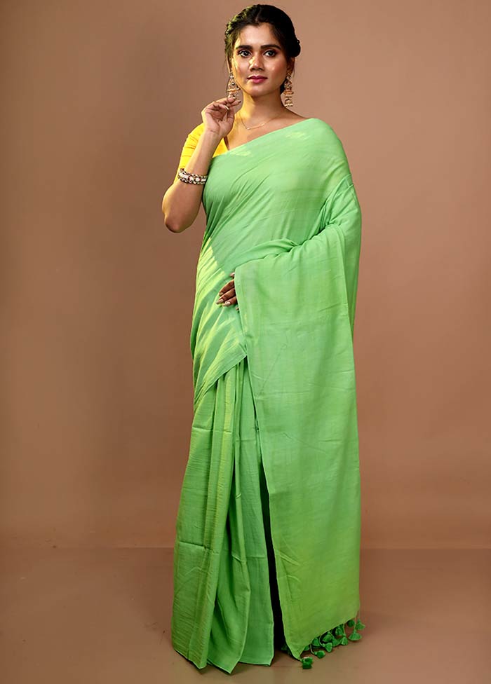 Green Mul Cotton Saree With Blouse Piece - Indian Silk House Agencies