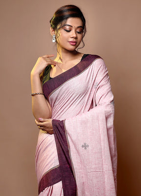 Light Pink Shantipuri Cotton Saree Without Blouse Piece - Indian Silk House Agencies