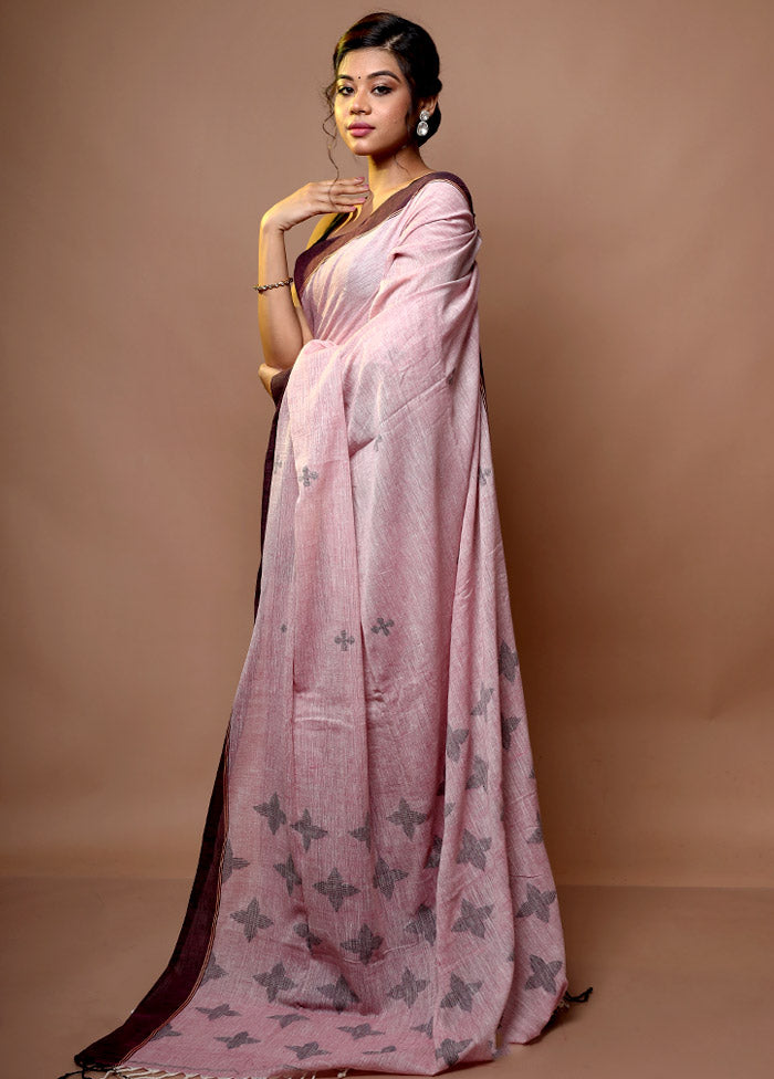 Light Pink Shantipuri Cotton Saree Without Blouse Piece - Indian Silk House Agencies