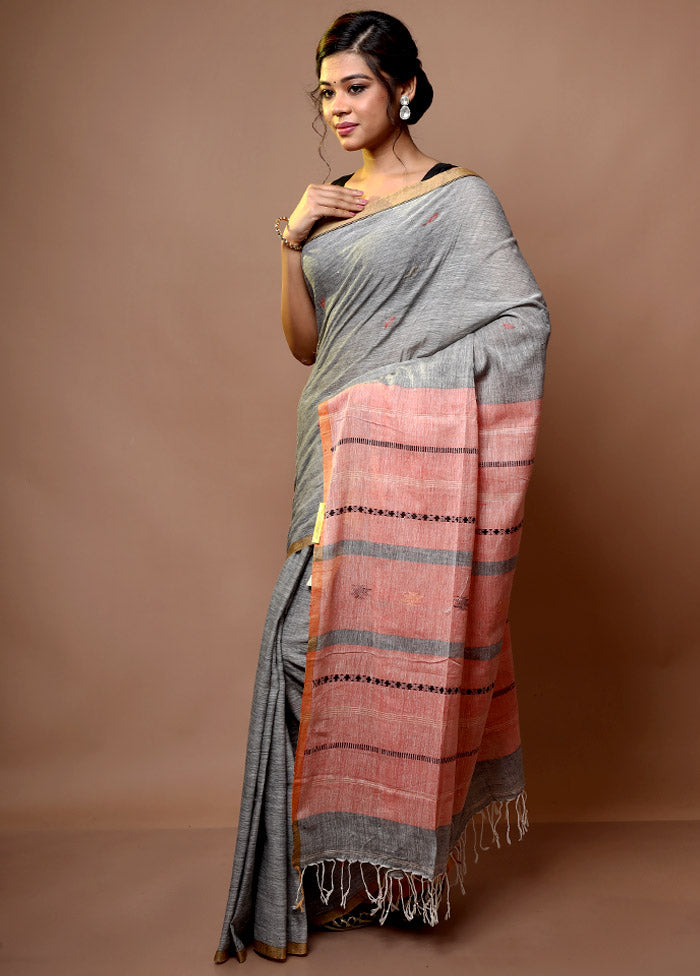 Grey Shantipuri Cotton Saree Without Blouse Piece - Indian Silk House Agencies