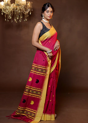 Pink Cotton Saree With Blouse Piece