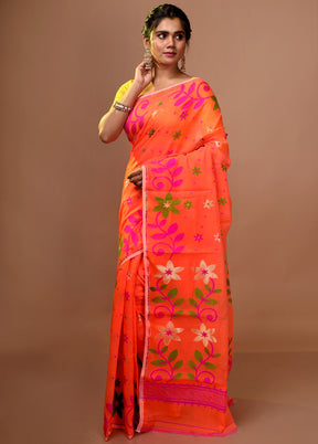 Rust Tant Jamdani Saree Without Blouse Piece - Indian Silk House Agencies