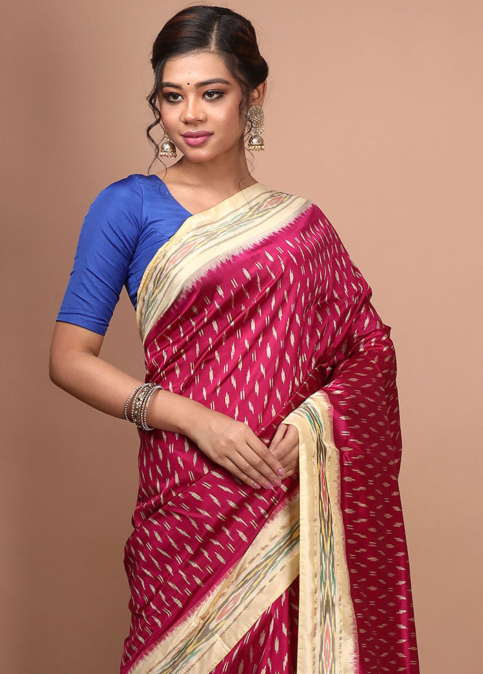 Fuchsia Pink Pure Ikkat Silk Saree With Blouse Piece - Indian Silk House Agencies